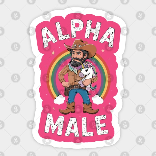 Alpha Male Funny Unicorn Rainbow Gift Fathers Day Gay Man LGBT Pride Cowboy Sticker by DeanWardDesigns